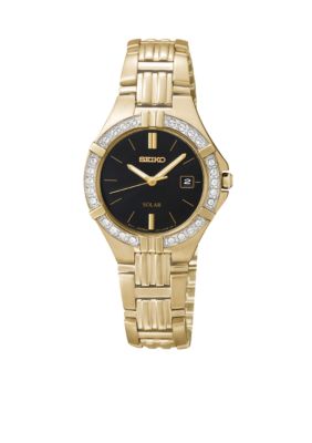 Seiko Ladies 30 Meter Gold Tone Solar Sporty Dress Watch