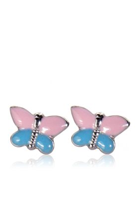 Belk & Co. Children's Sterling Silver Pink and Blue Butterfly Earrings
