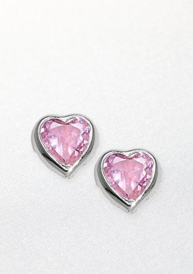 Belk & Co. Children's Sterling Silver Pink Heart Cubic Zirconia Earring