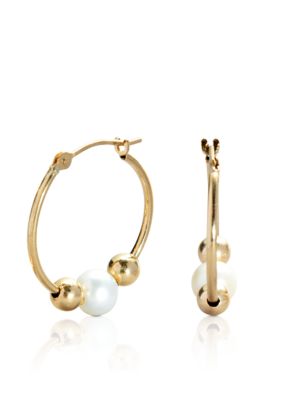 Belk & Co. 14k Yellow Gold 5mm Pearl and 4mm Gold Bead Hoop Earrings