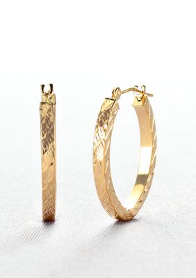 Belk & Co. 14k Oval Diamond Cut Hoop Earrings