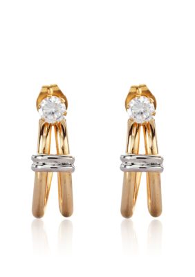 Belk & Co. 14k Gold Two Tone Double Row J Hoop Jacket with Hypo-allergenic Cubic Zirconia Stud