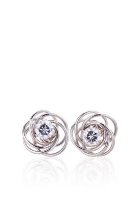 Belk & Co. Cubic Zirconia Studs with Love Knot Jackets in White Gold
