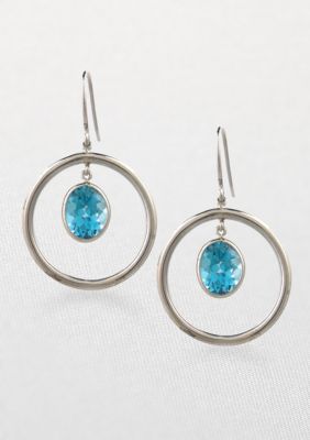 Belk & Co. Sterling Silver Dangle Earrings with Bezel Set Blue Topaz