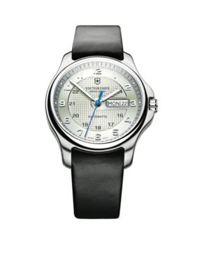 Victorinox Swiss Army Officer Mechanical Silver Dial with Black Leather Strap