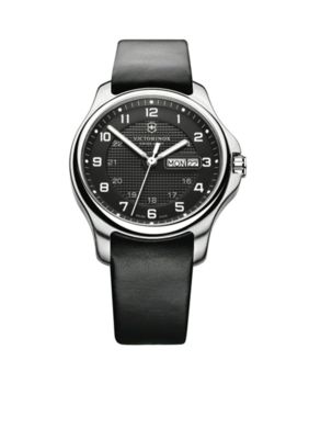 Victorinox Swiss Army Officer Black Dial and Black Leather Strap Watch