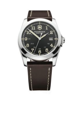 Victorinox Swiss Army Infantry Black Dial with Dark Brown Leather Strap Watch