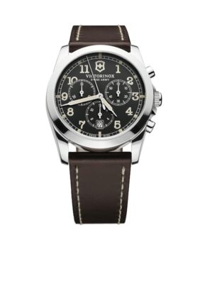 Victorinox Swiss Army Infantry Chronograph Black Dial with Dark Brown Leather Strap Watch