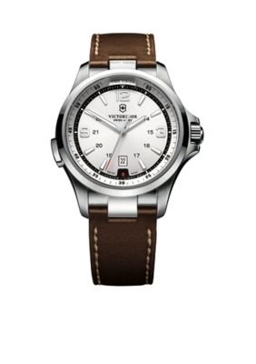 Victorinox Swiss Army Night Vision Silver Dial with Brown Leather Strap Watch