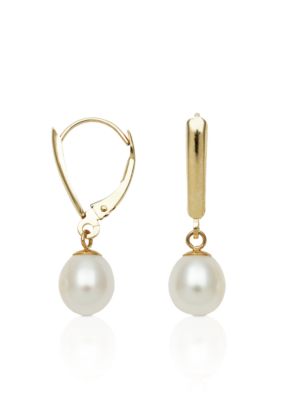 Belk & Co. 14k Yellow Gold Freshwater Pearl Leverback Dangle Earrings