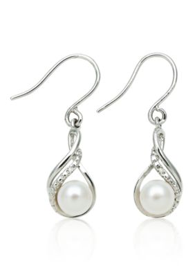 Belk & Co. Sterling Silver Freshwater Pearl & Diamond Earrings
