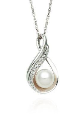 Belk & Co. Sterling Silver Freshwater Pearl & Diamond Pendant
