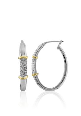 Belk & Co. Diamond Oval Hoop Earrings in Sterling Silver with 14k Yellow Gold