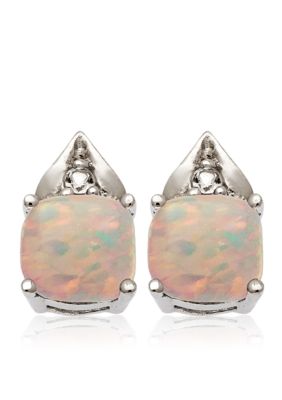 Belk & Co. 10k White Gold Created Opal and White Topaz Earrings   