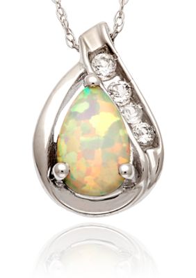 Belk & Co. 10k White Gold Opal and White Topaz Pendant  