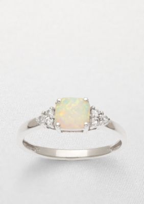 Belk & Co. 10k White Gold Opal and White Topaz Ring