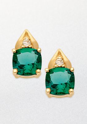 Belk & Co. 10k Yellow Gold Emerald and White Topaz Earrings  