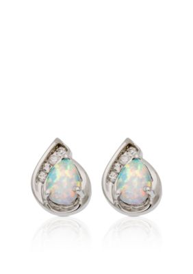 Belk & Co. 10k White Gold Created Opal and White Topaz Earrings  <br>