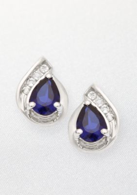 Belk & Co. 10k White Gold Sapphire and White Topaz Earrings <br>