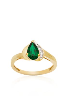 Belk & Co. 10k Yellow Gold Created Emerald and White Topaz Ring  