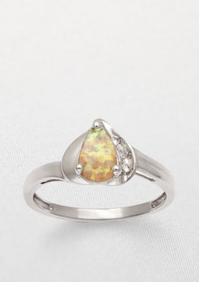 Belk & Co. 10k White Gold Created Opal and White Topaz Ring <br>