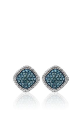 Belk & Co. Blue Square Diamond Fashion Earrings in Sterling Silver