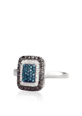 Belk & Co. Black and Blue Diamond Ring in Sterling Silver