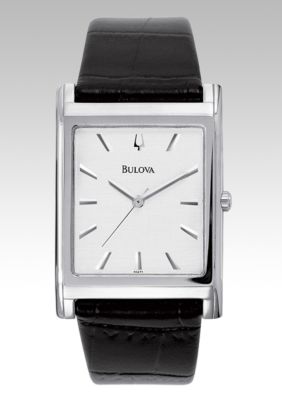 Bulova Men's Stainless Steel Black Leather Strap Watch