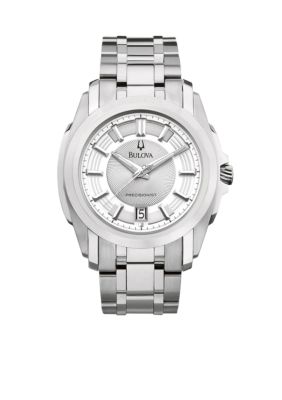 Bulova Precisionist. Men's White Tone Stainless Steel Bracelet