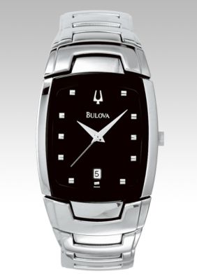 Bulova Men's Stainless Steel Black Dial Watch