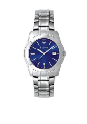 Bulova Men's Stainless Steel Round Blue Dial Watch