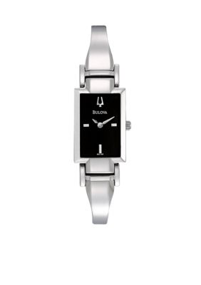 Bulova Ladies' Black Dial Two Tone Bangle