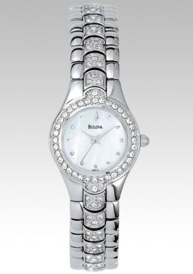 Bulova Ladies Stainless Steel Round Mother Of Pearl Dial Watch