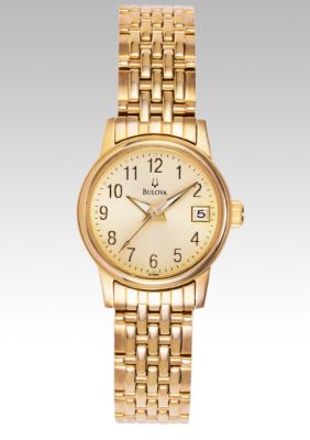 Bulova Ladies Gold Tone Stainless Steel Round Dial Watch