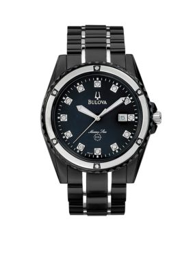 Bulova Stainless Steel with Black Mother of Pearl Diamond Watch
