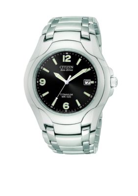 Citizen Men's Eco Drive Titanium Bracelet Black Dial with Date