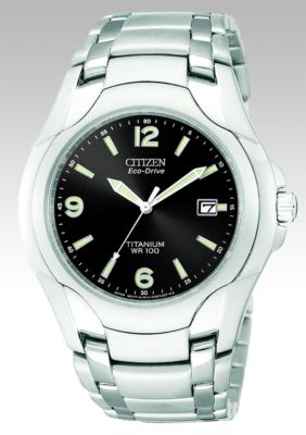 Citizen Men's Eco Drive Titanium Bracelet Black Dial with Date