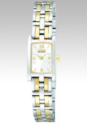 Citizen Ladies Eco Drive Two Tone Bracelet Rectangular White Dial