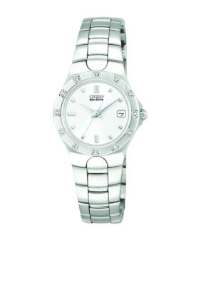 Citizen Ladies Eco Drive Corso Stainless Steel Bracelet with 12 Diamond Bezel