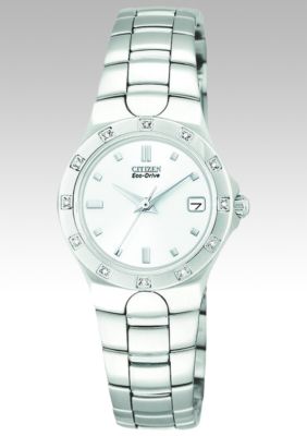 Citizen Ladies Eco Drive Corso Stainless Steel Bracelet with 12 Diamond Bezel