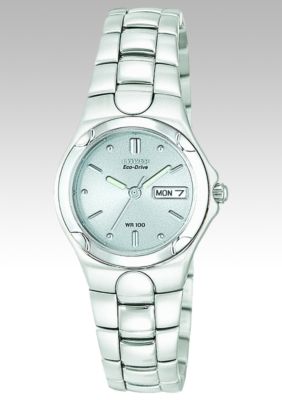 Citizen Ladie's Eco Drive Stainless Steel Bracelet Round Silver Dial with Day/Date