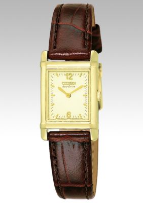 Citizen Ladies Eco Drive Brown Leather Strap Champagne Dial
