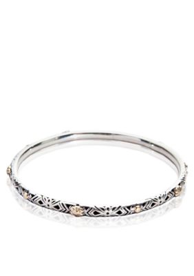 Belk & Co. Sterling Silver and 14k Yellow Gold Flower Bangle Bracelet