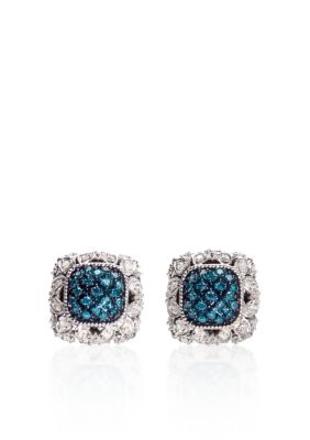 Belk & Co. Blue and White Diamond Earrings in Sterling Silver