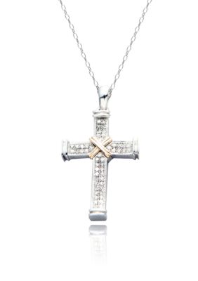 Belk & Co. Diamond Cross Pendant in Sterling Silver with 14k Gold