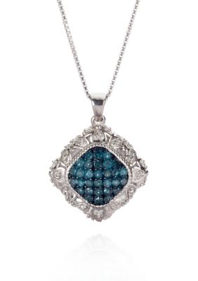 Belk & Co. Blue and White Diamond Pendant in Sterling Silver