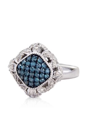 Belk & Co. Blue and White Diamond Ring in Sterling Silver
