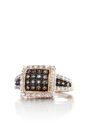 Belk & Co. Brown and White Diamond Cluster Ring in 10k Yellow Gold