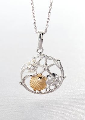 Belk & Co. Sterling Silver with 14k Gold Multi Shell Cluster Pendant
