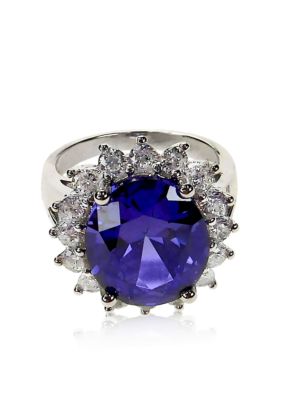 Belk & Co. Platinum Plated Sterling Silver Simulated Tanzanite and Cubic Zirconia Ring <br>